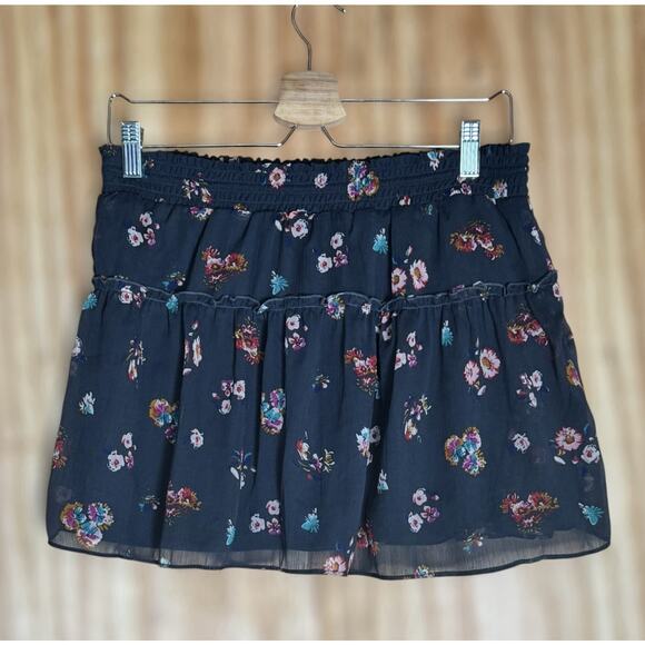 Aerie Boho Black Floral Mini Skirt Sz S Ruffle Hem Feminine Flirty Fairy Grunge - Picture 4 of 8